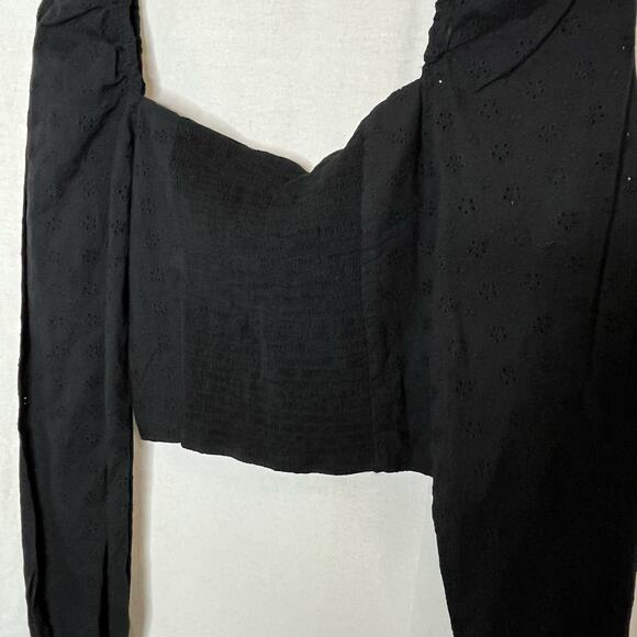 ASOS Stradivarius Square Neck Button Front Black Puff Sleeve Shirt NWT Medium - Picture 5 of 14